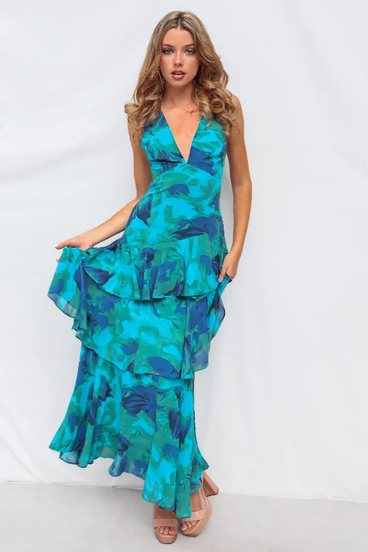 Elleny Maxi Dress - Green Floral Comfortable Flowy Maxi Dress