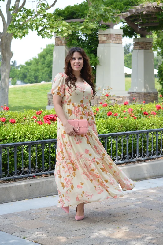 Finley Cream Floral Maxi Dress Trendy Ruffled Maxi Dress