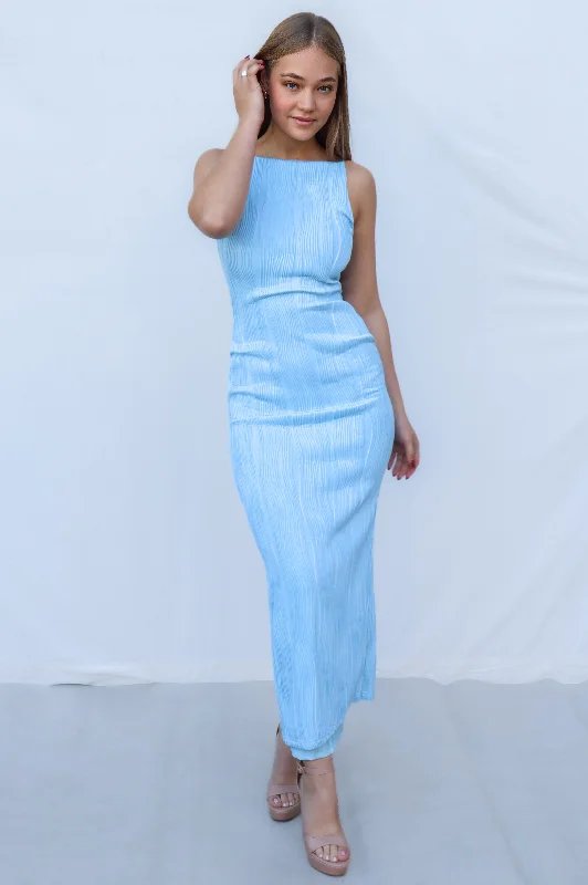 Jill Maxi Dress - Baby Blue Elegant Maxi Dress with Belt