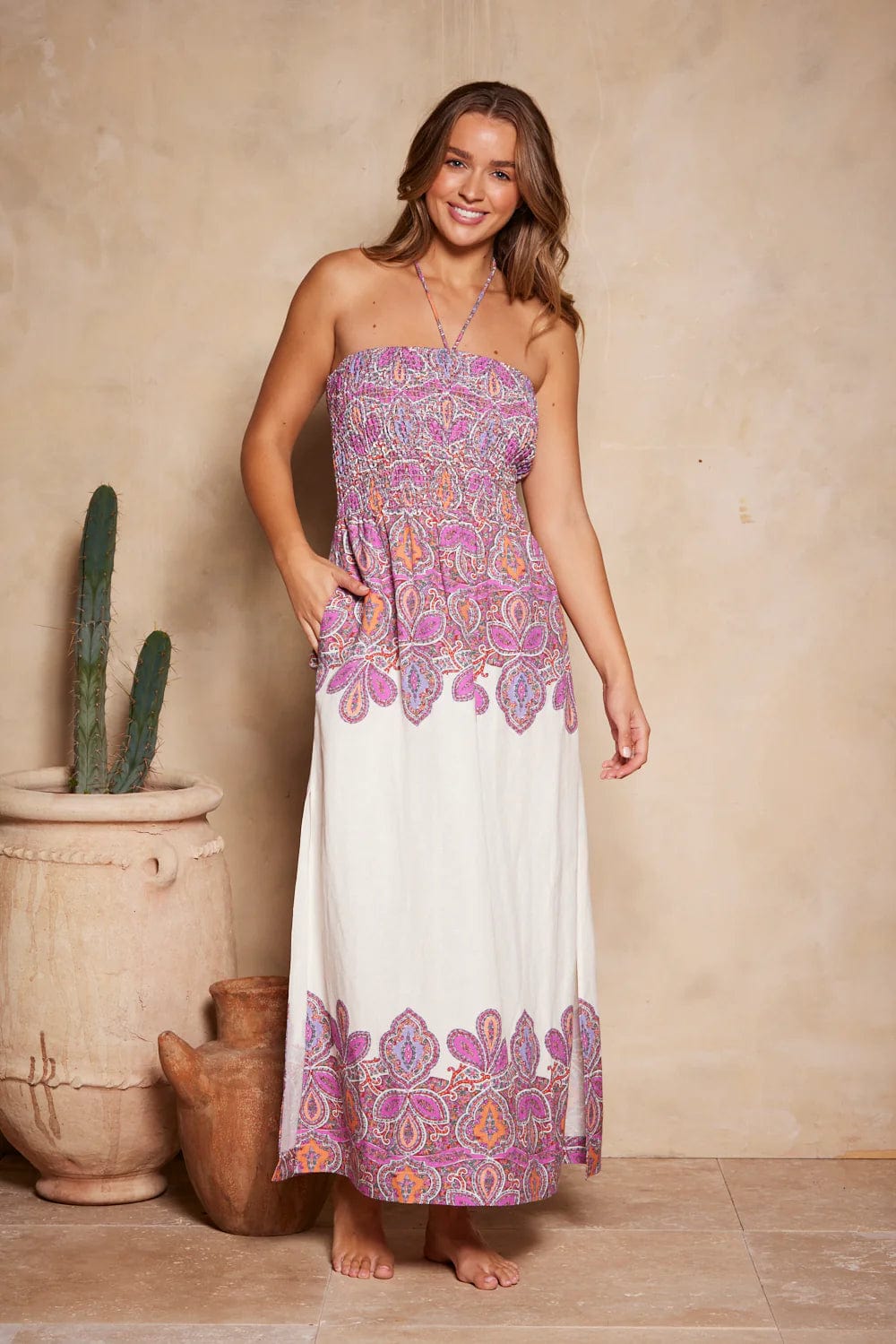 Juliette Rosella Maxi Dress - Boysenberry Floral Cozy Cold-Shoulder Maxi Dress