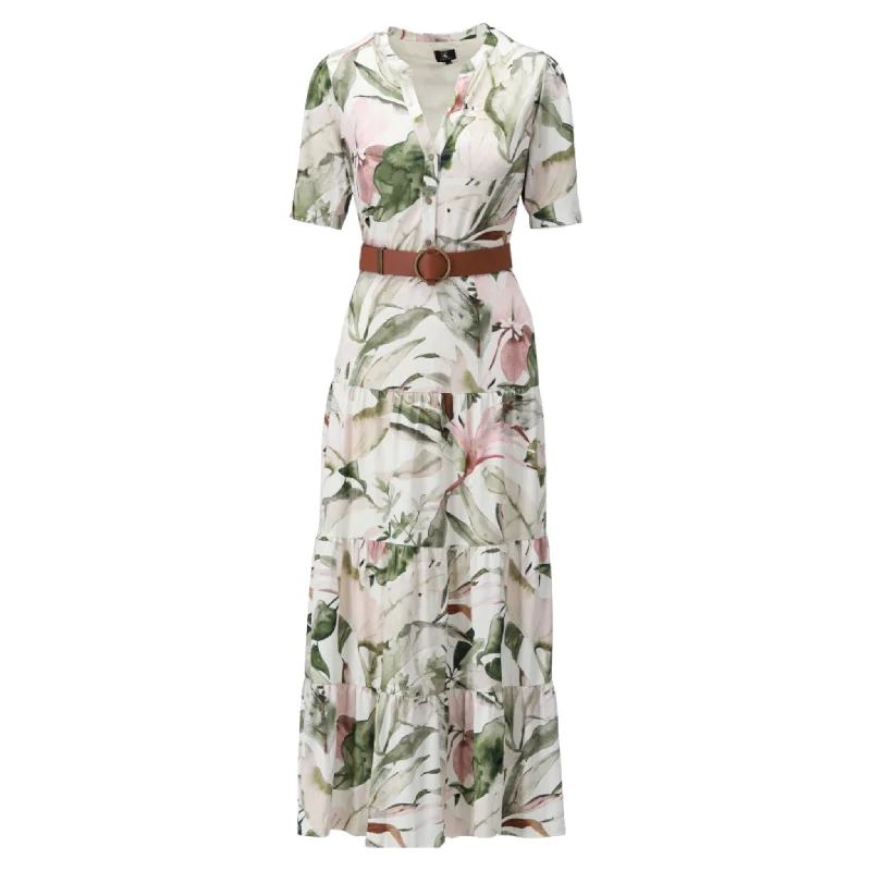 K Design Floral Print Maxi Dress Khaki Comfortable Satin Maxi Dress