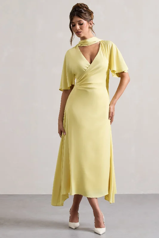 Lisette | Lemon Asymmetric Flutter-Sleeve Maxi Dress Trendy Ruffled Maxi Dress