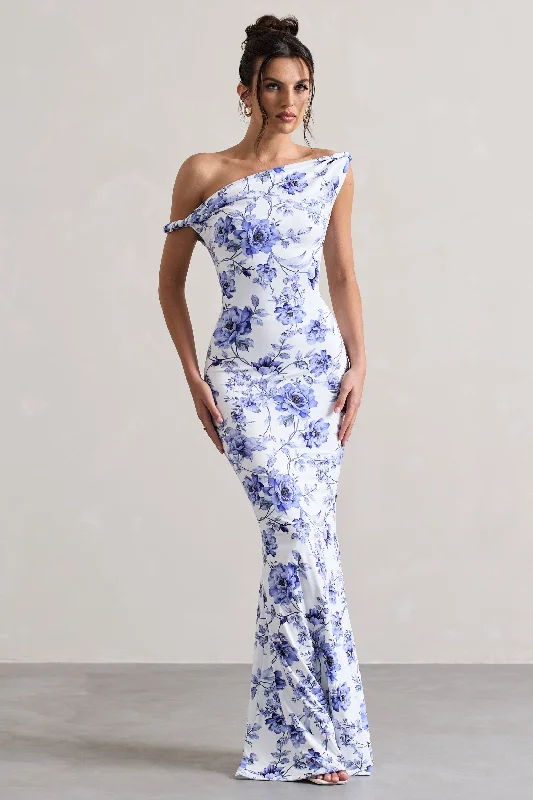 Lita | Blue Floral Twisted Asymmetric Maxi Dress Fashionable Sheer Maxi Dress