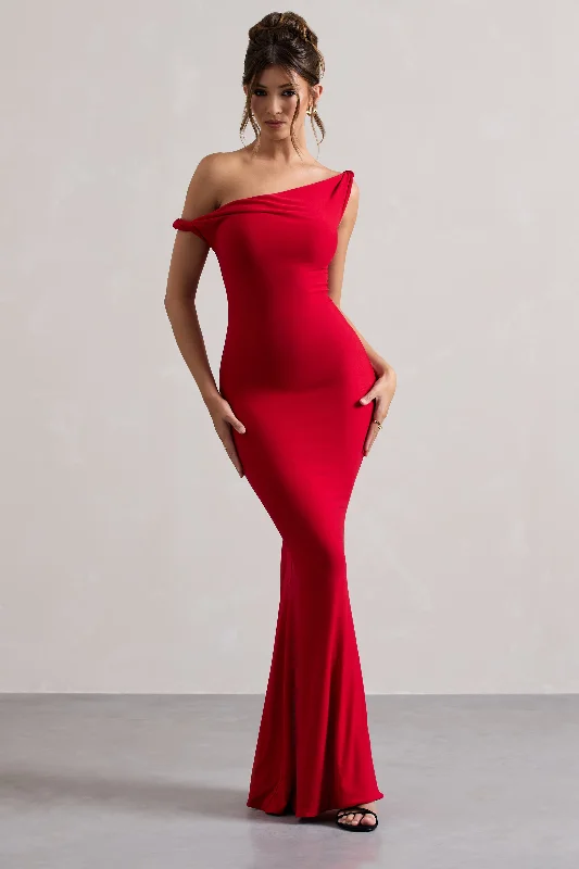 Lita | Red Twisted Asymmetric Maxi Dress Trendy Maxi Dress with Belt