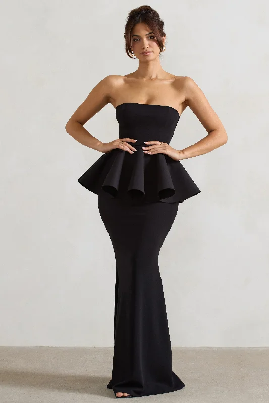 Louisiana | Black Bandeau Peplum Maxi Dress Elegant Sleeveless Maxi Dress