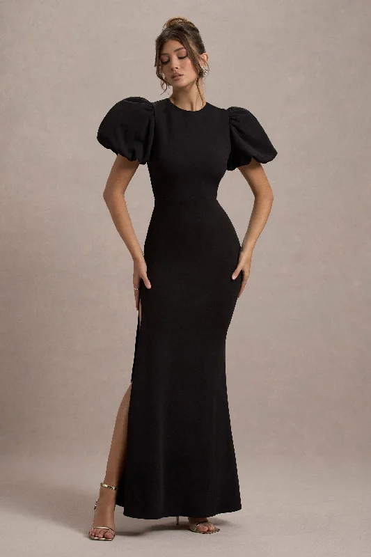 Love Letters | Black Puff-Sleeve Maxi Dress Comfortable Maxi Dress with Sleeves