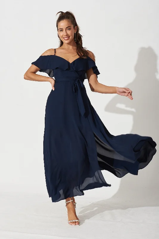 Marit Maxi Dress In Navy Trendy Printed Maxi Dress