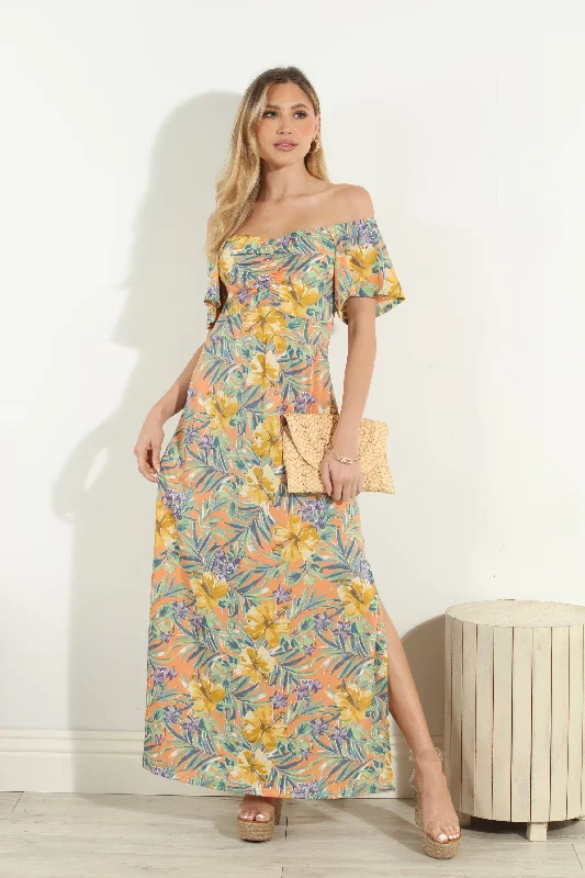 Maui Stretch Off the Shoulder Maxi Dress-FINAL SALE Fashionable Chiffon Maxi Dress