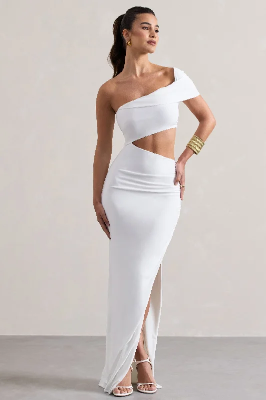 Milos | White One-Shoulder Cut-Out Maxi Dress With Split Classic A-Line Maxi Dress