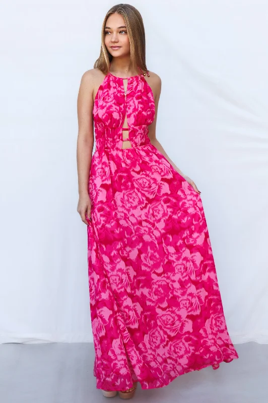 Minfy Maxi Dress - Pink Stylish Longline Maxi Dress