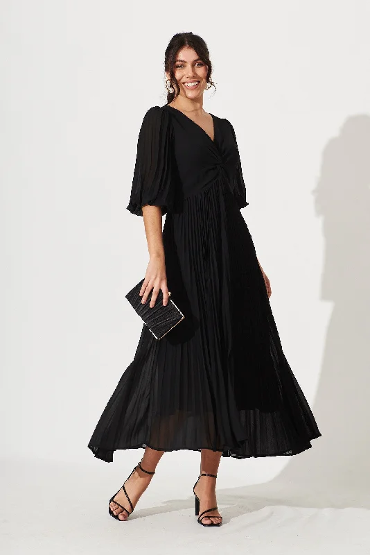 Moritz Maxi Dress In Black Chiffon Trendy Short Sleeve Maxi Dress