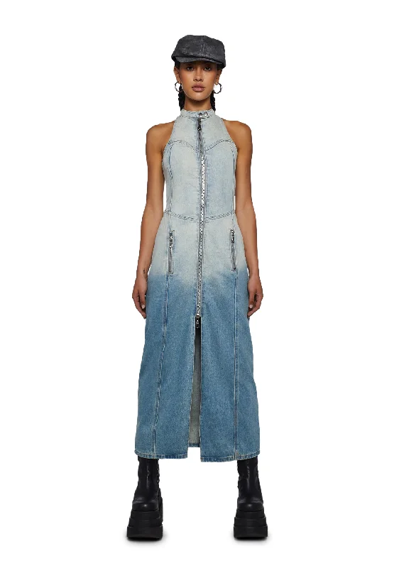 Motor Denim Maxi Dress Elegant Wraparound Maxi Dress