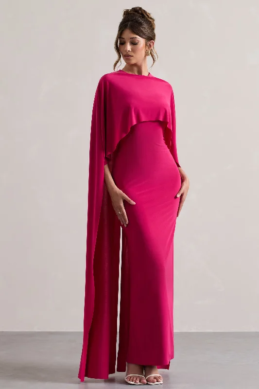 Padma | Pink Draped Maxi Dress With Cape Sleeves Elegant Sleeveless Maxi Dress