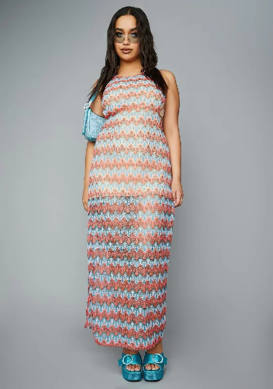 Plus Sunset Splash Crochet Maxi Dress Elegant Sleeveless Maxi Dress