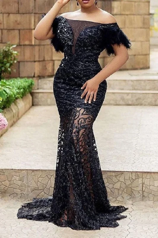 Sequined Modern Fluffy Maxi Dress Elegant Lace-Up Maxi Dress