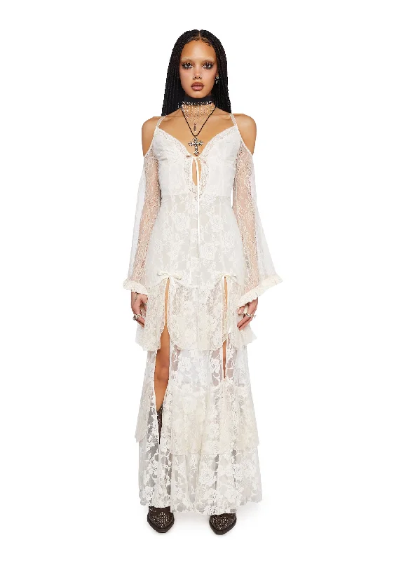 Passion Darling Lace Maxi Dress- Off White Stylish Long Sleeve Maxi Dress