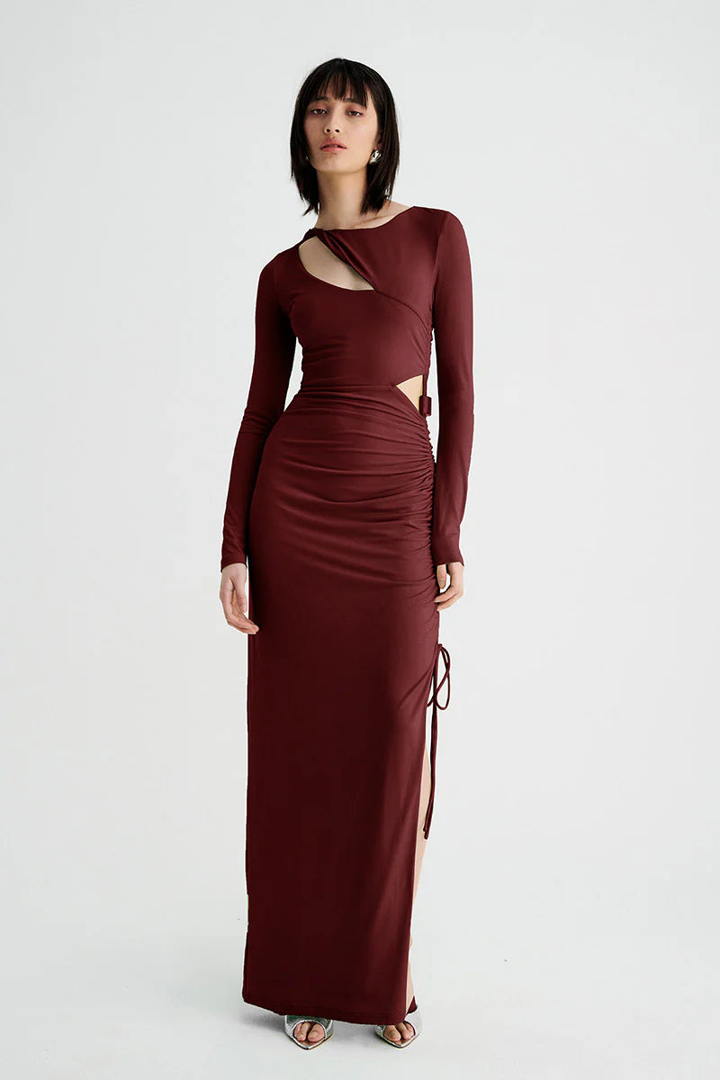 Suboo Theta Long Sleeve Maxi Dress - Mulberry Fashionable Chiffon Tiered Maxi Dress