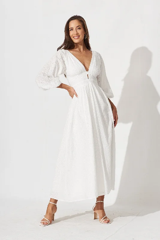 Tiana Maxi Dress In White Broderie Elegant Sleeveless Maxi Dress