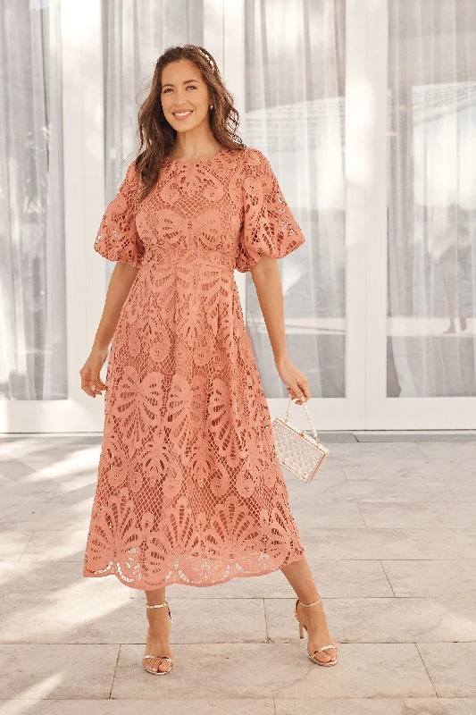 Tillie Lace Maxi Dress In Dusty Rose Trendy Short Sleeve Maxi Dress