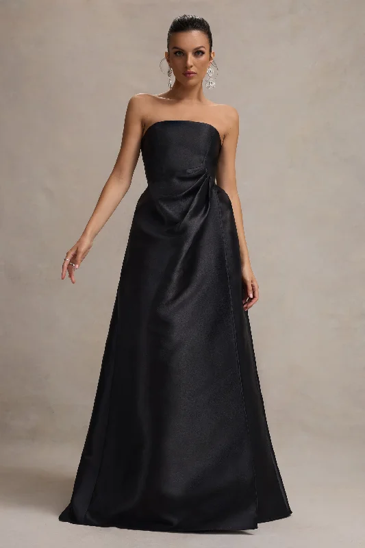 Universe | Black Bandeau Puff-Skirt Split Maxi Dress Cozy Cold-Shoulder Maxi Dress