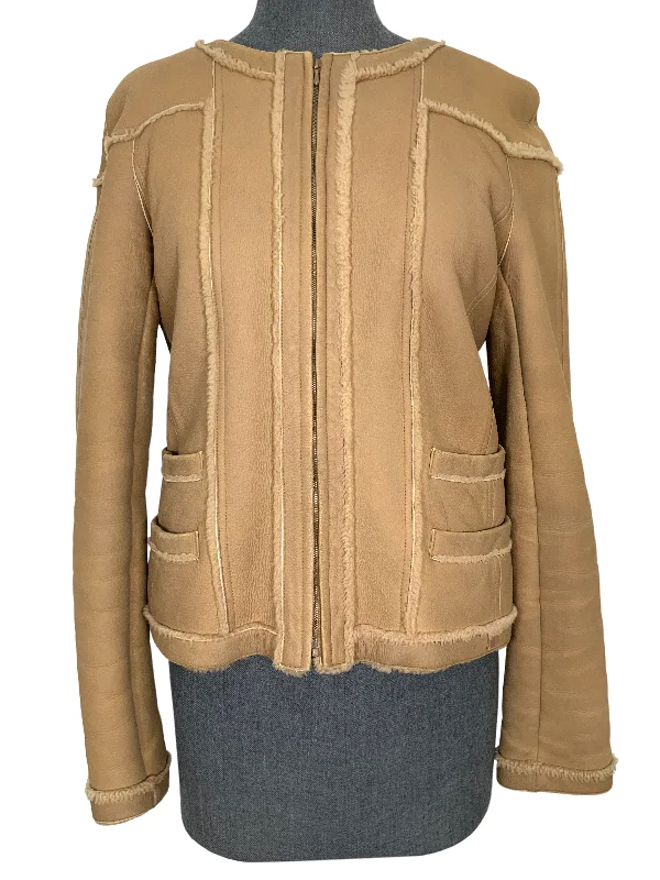 CHANEL 04A Lambskin Shearling Cropped Jacket Size M One-Shoulder Jacket Off-the-Shoulder Jacket Asymmetrical Jacket