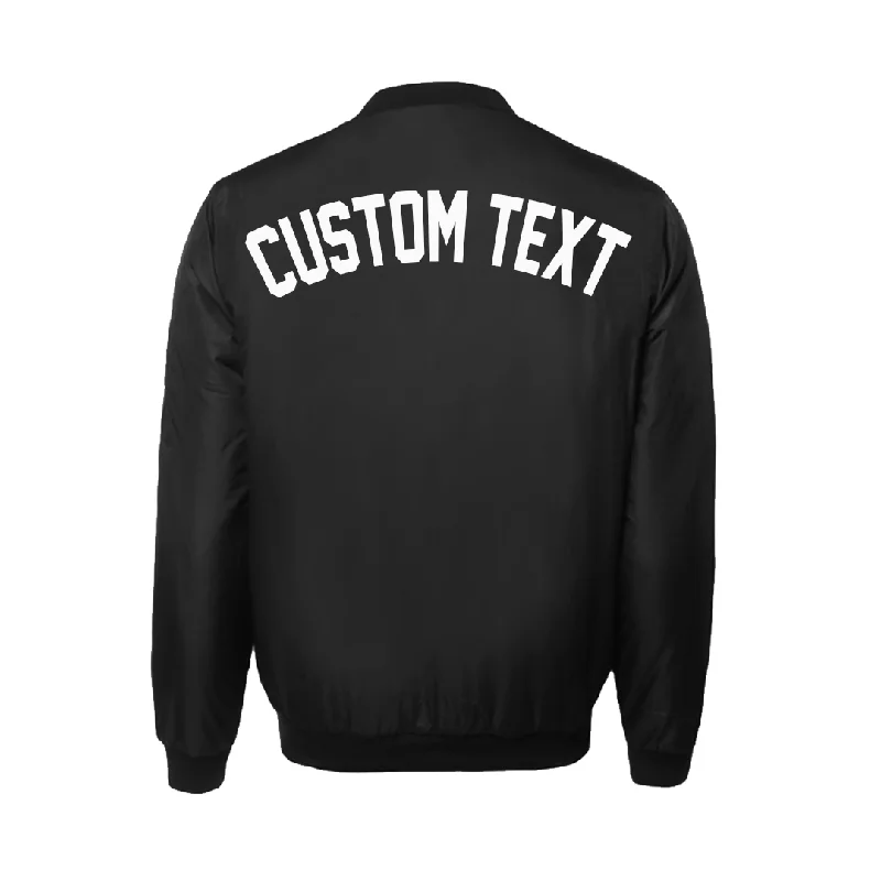 Custom Text Mens Black Bomber Jacket Welt Pockets Slit Pockets Flap Pockets