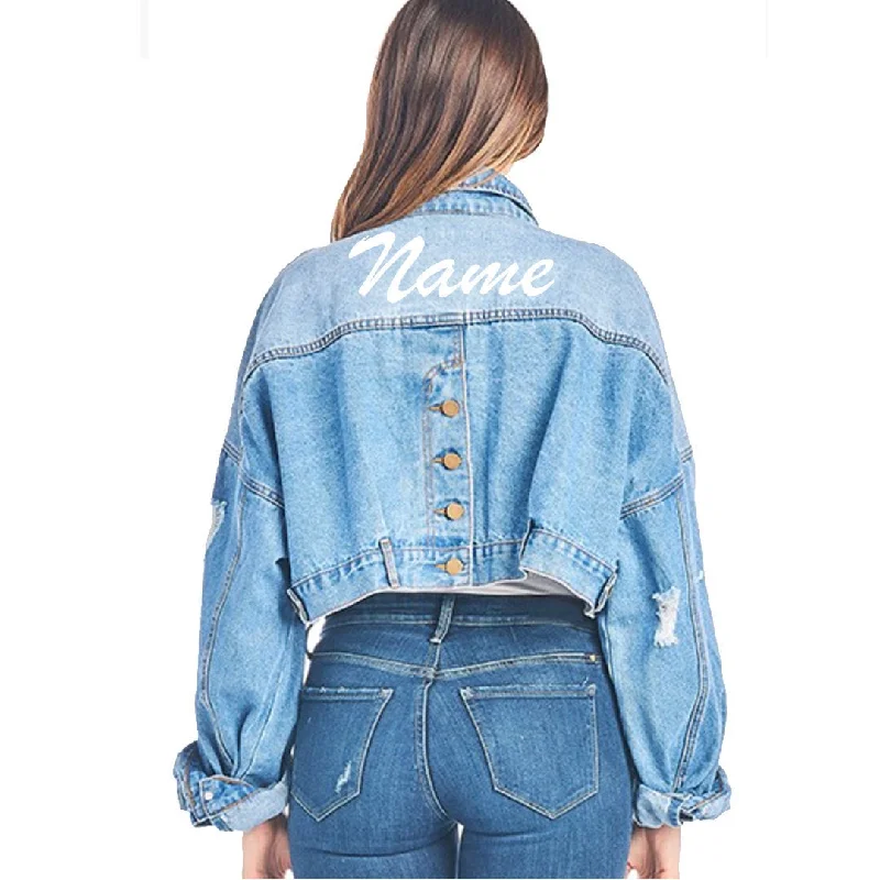 Custom Vintage Crop Denim Jacket Bomber Jacket Anorak Windbreaker