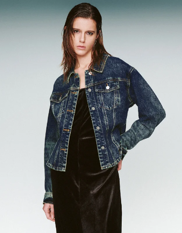 Drop Shoulder Sleeve Denim Jacket Tailored Jacket Straight Jacket A-Line Jacket