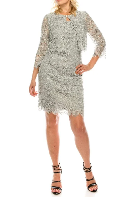 Jessica Howard - JH8M5167 Two Piece Lace Fitted Dress With Jacket Welt Pockets Slit Pockets Flap Pockets