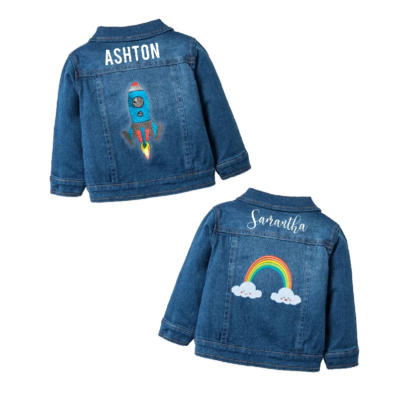 Kids Rocket or Rainbow Denim Jacket Rayon Jacket Velvet Jacket Corduroy Jacket