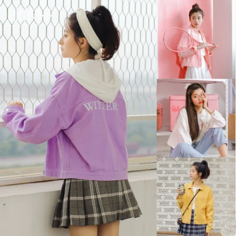 Korean letter embroidery denim jacket  yv40523 Satin Jacket Silk Jacket Chiffon Jacket