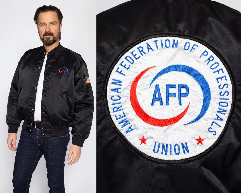 Large 90s American Federation Of Professionals Union Bomber Jacket Wool Fabric Cashmere Fabric Tweed Fabric