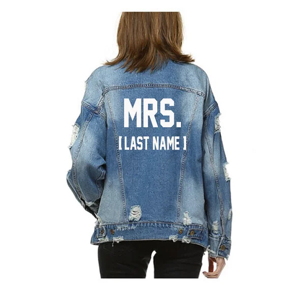 Mrs. Text Mid-Wash Denim Jacket Denim Jacket Leather Jacket Suede Jacket