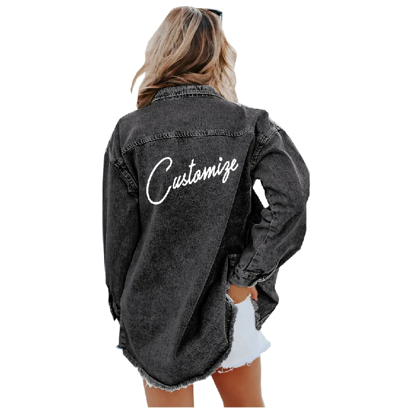 Personalized Denim Shirt Jacket V-Neck Jacket Boat Neck Jacket Square Neck Jacket