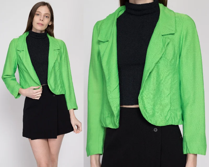 Small 1950s Lime Green Cropped Jacket, As Is Satin Jacket Silk Jacket Chiffon Jacket