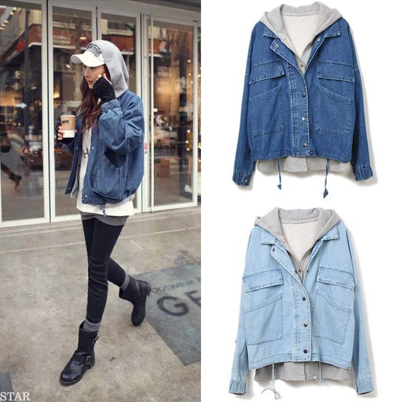 Vintage leisure hooded two pieces denim jacket YV8084 Jersey Jacket Tulle Jacket Batik Jacket