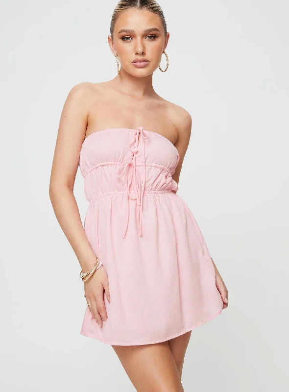 Blooming Mini Dress Pink Fashionable Mini Dress with Frills