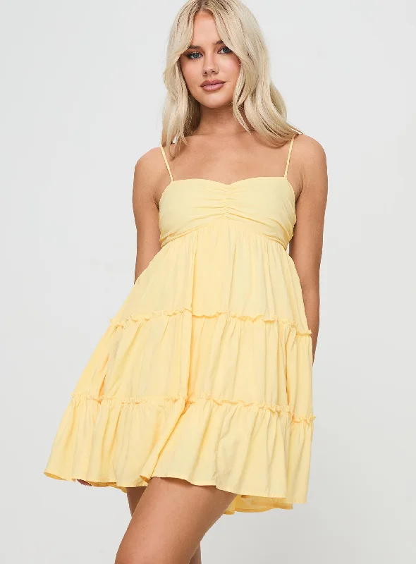 Knotti Mini Dress Yellow Trendy Wraparound Mini Dress