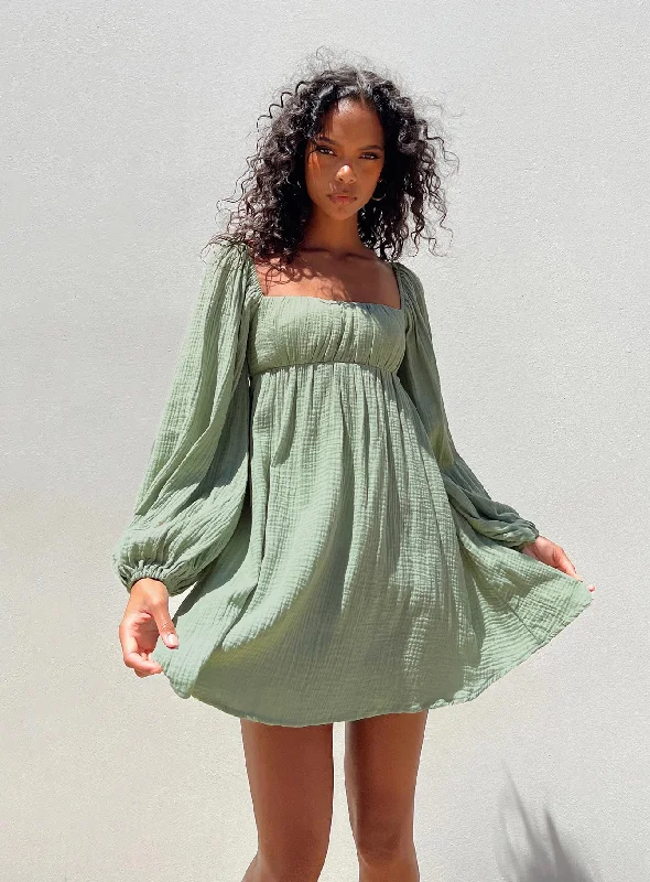 Let's Dance Long Sleeve Mini Dress Sage Cozy Knit Mini Dress