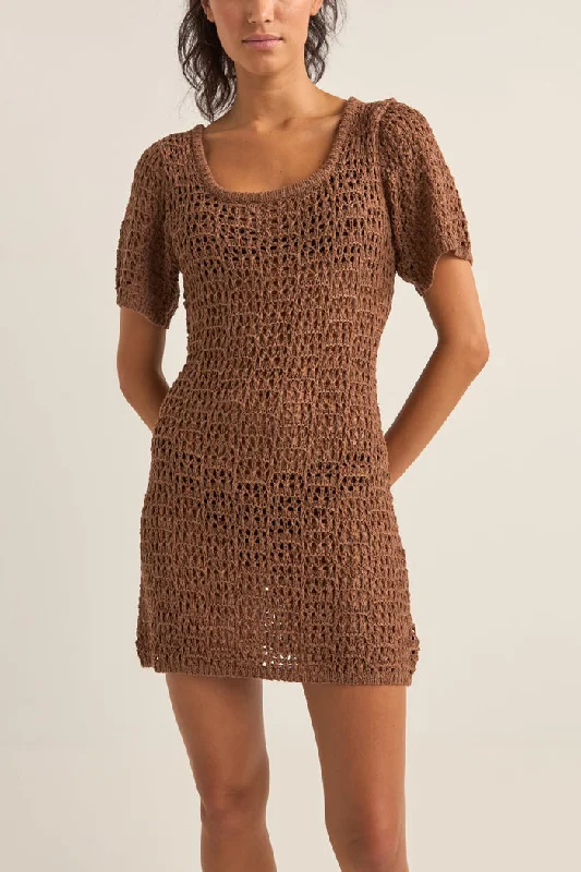 Rhythm Venice Knit Mini Dress - CHOCOLATE Cozy A-Line Mini Dress