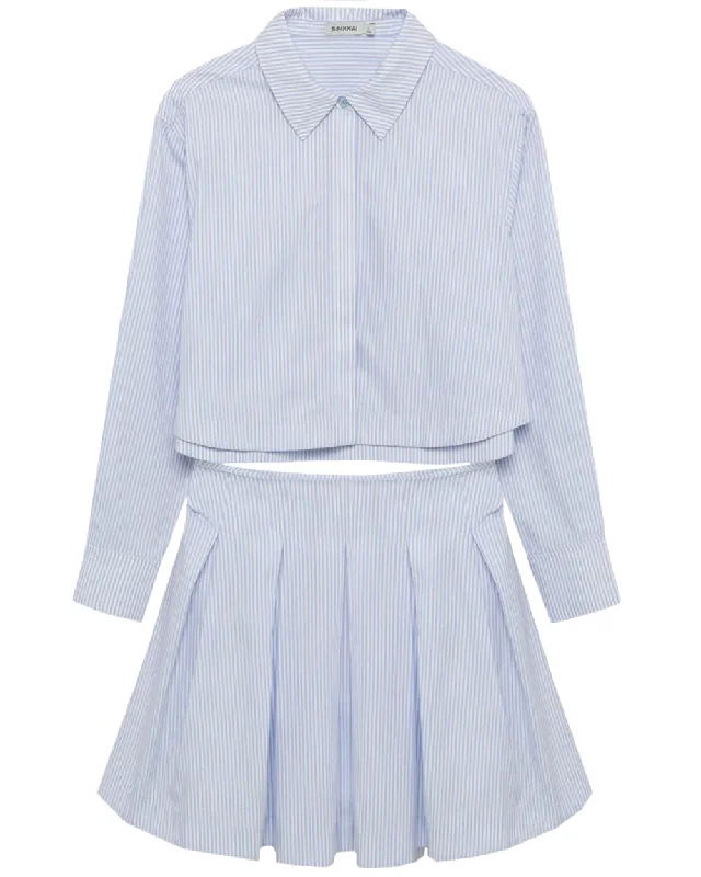 French Blue Stripe Pleated Callas Mini Dress Classic Casual Mini Dress