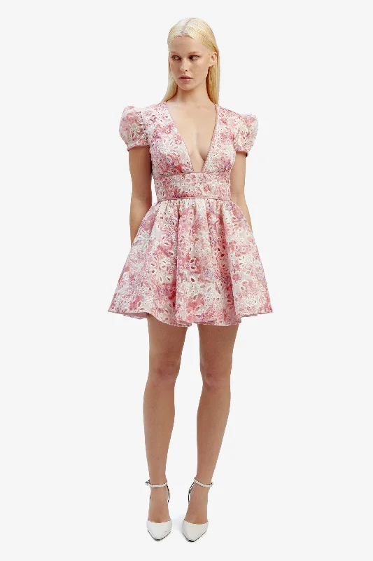 Tamarin Broderie Mini Dress - Pink Floral Cozy Knitted Mini Dress