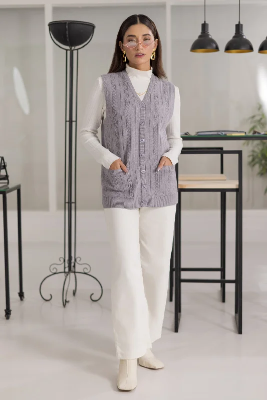 GREY-SANDO V-NECK-CARDIGAN SWEATER (24X-164-66) Open Front Closed Front Wrap Front