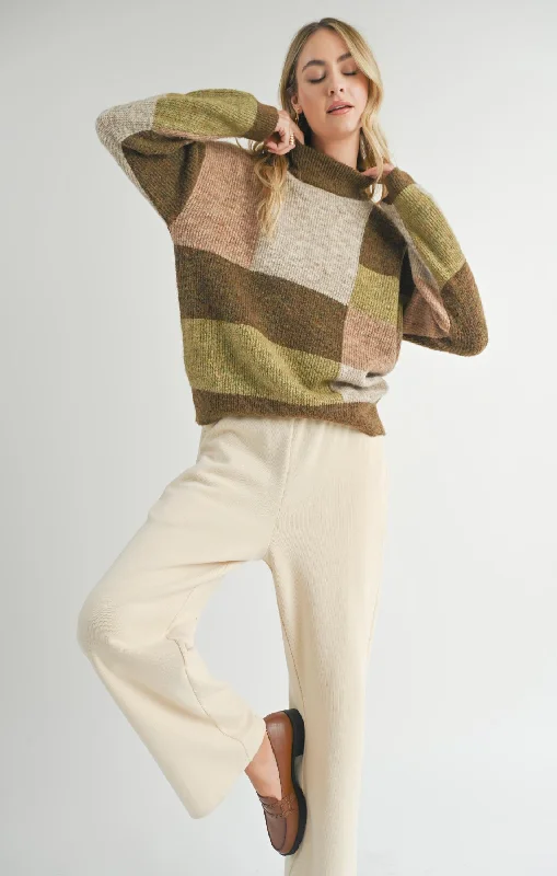 Sadie And Sage Forest Walk Turtleneck Sweater Front Pockets Side Pockets Patch Pockets