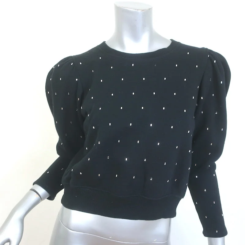 A.L.C. Saunders Crystal-Embellished Sweatshirt Black Size Extra Small Hoodie with Rolled Sleeves Casual Relaxed