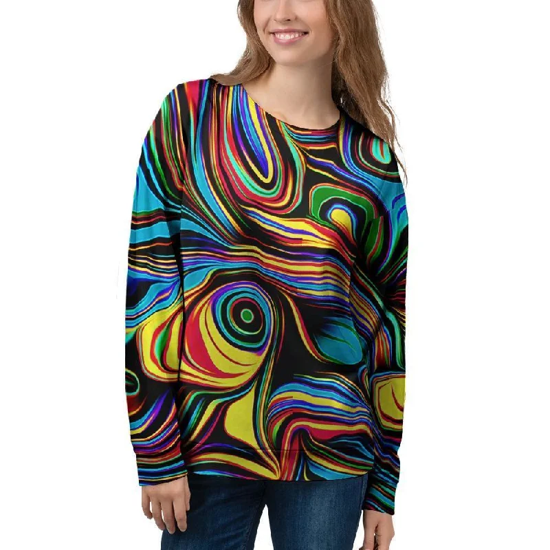 Abstract Wavy Women's Sweatshirt Hoodie with Tie-Dye Psychedelic Retro