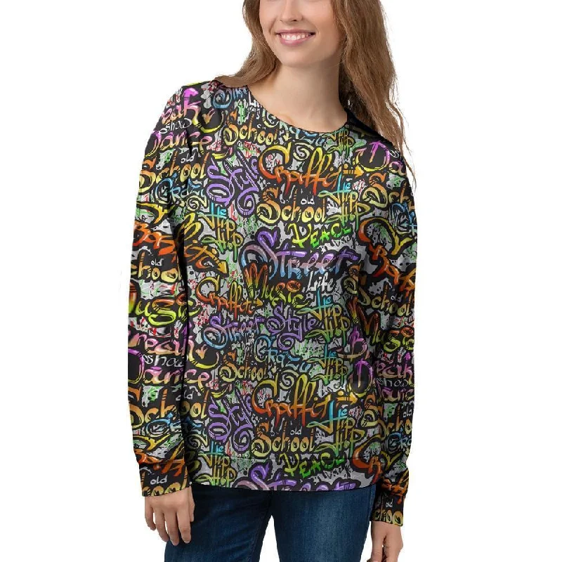 Airbrush Graffiti Print Women's Sweatshirt Hoodie with Sequins Glamorous Eye-catching