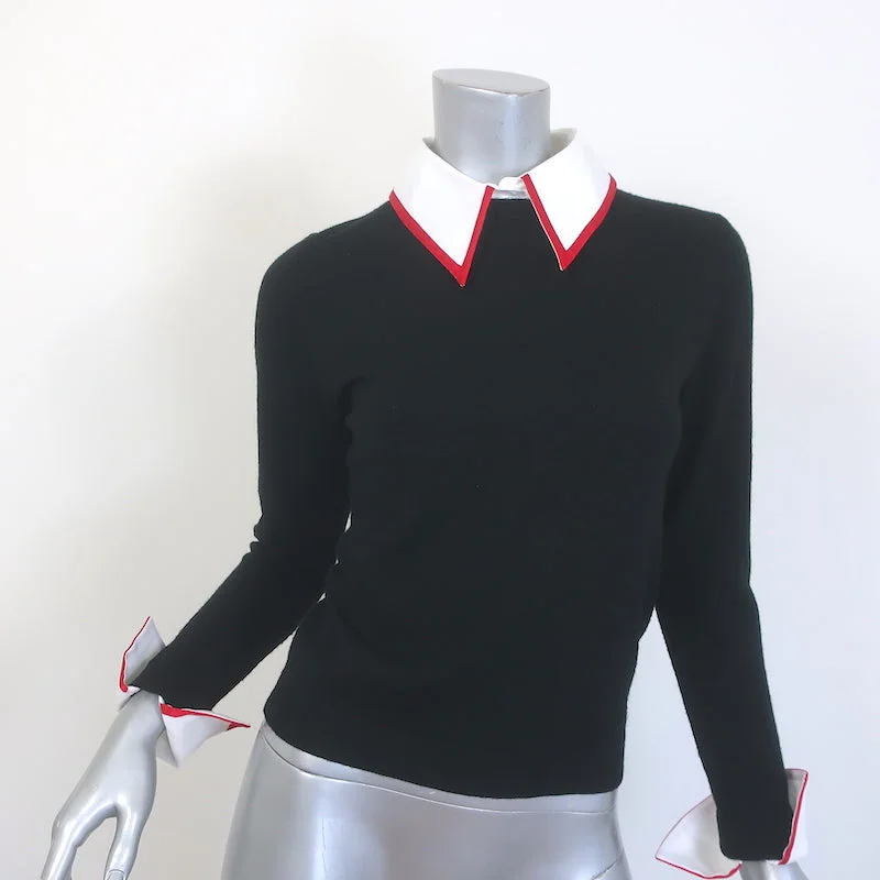 Alice + Olivia Porla Collared Sweater Black Stretch Wool Size Medium Nylon Fabric Polyester Fabric Spandex Fabric