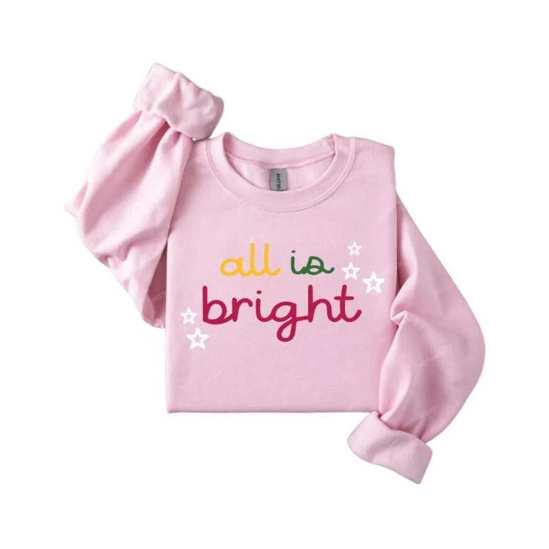 All is Bright Pink Colorful Crewneck Sweatshirt Hoodie with Slim Fit Tailored Modern