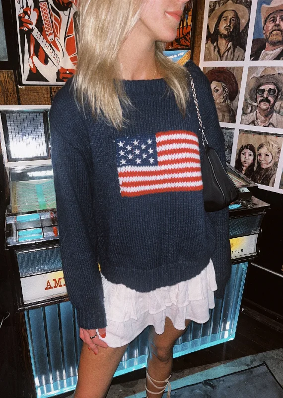 American Flag Sweater ★ Navy Zippered Buttoned Snapped